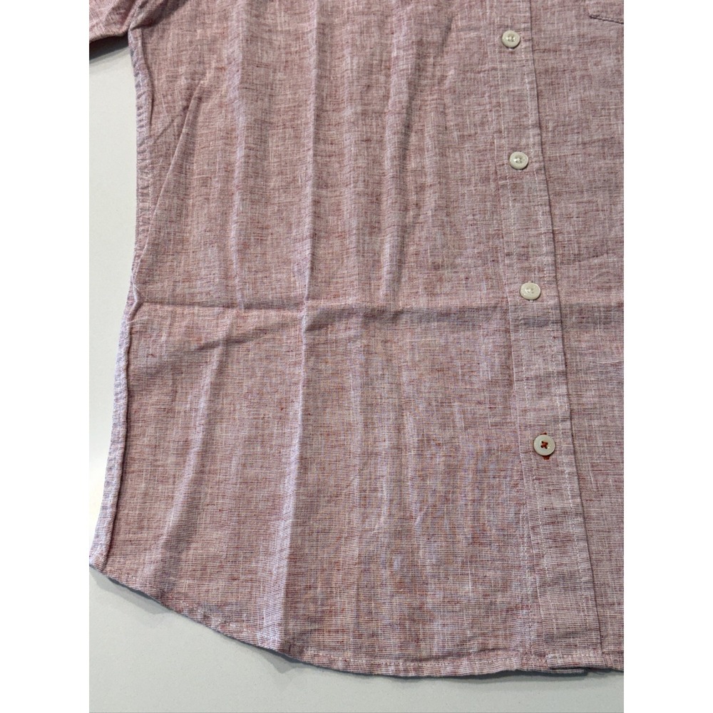 Weatherproof Vintage Men L Red Short Sleeve Button Down Shirt Linen Cotton - Picture 6 of 14